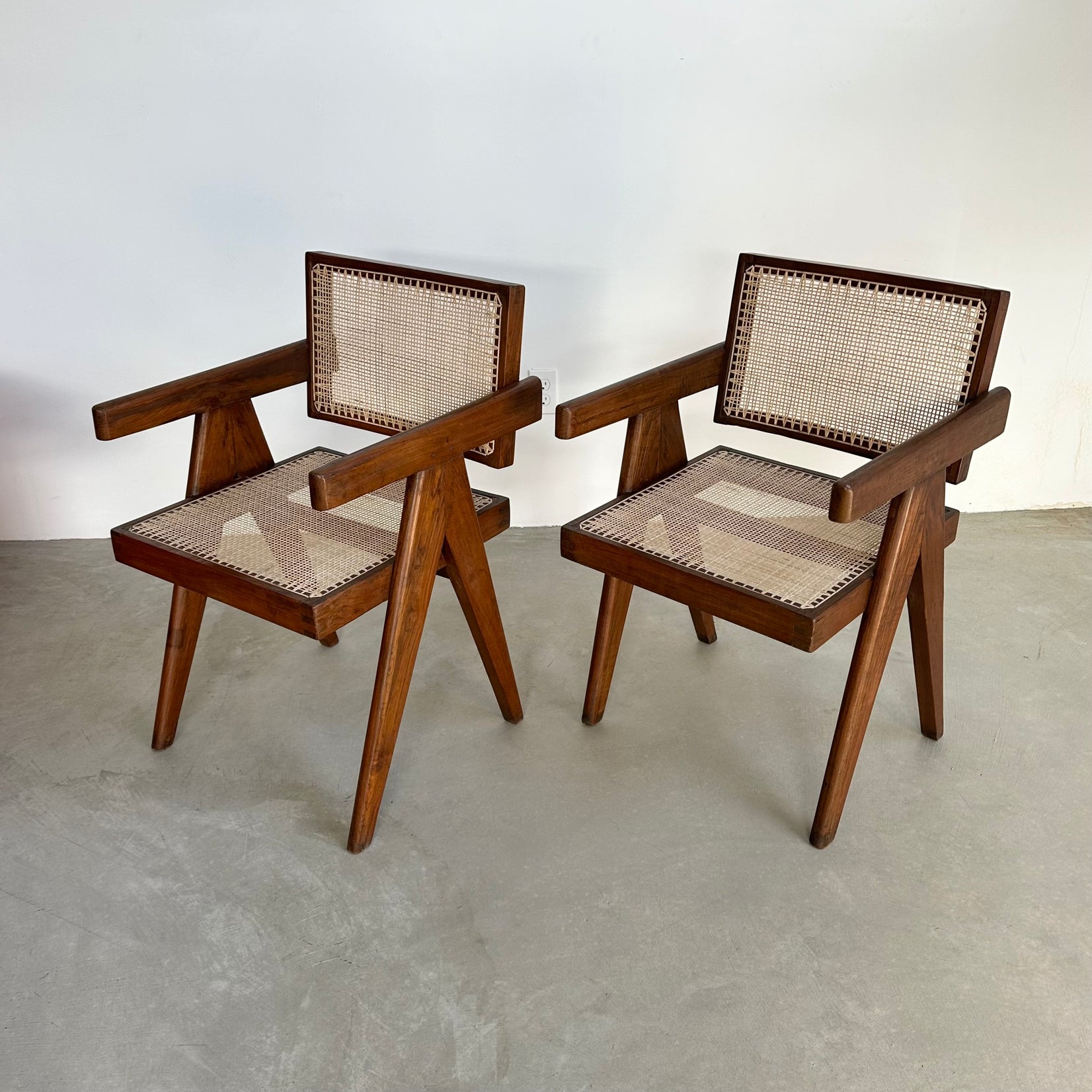 Pair of Pierre Jeanneret Floating Back V-Leg Office Chairs