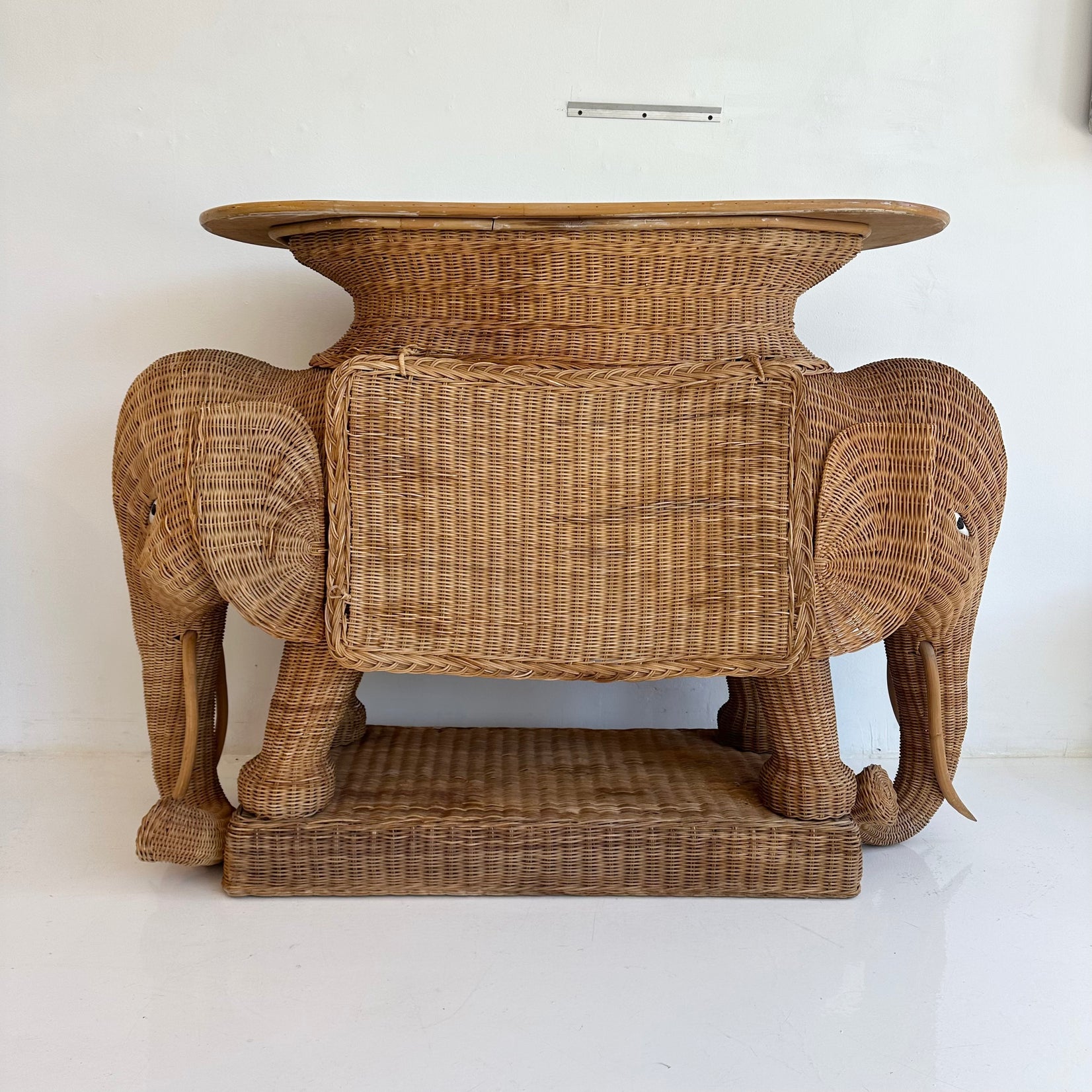 Wicker and Rattan Elephant Console Table