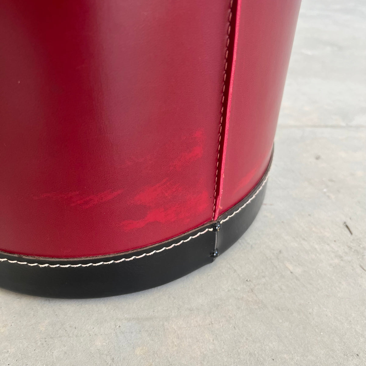 Red and Black Leather Waste Basket