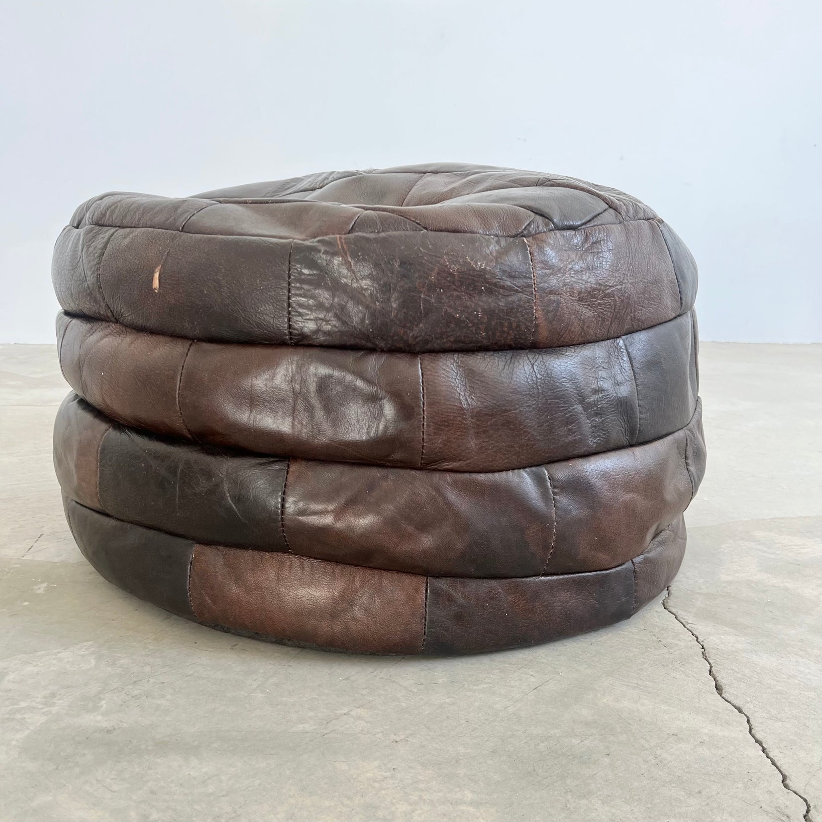 De Sede Brown Leather Patchwork Ottoman, 1970s Switzerland