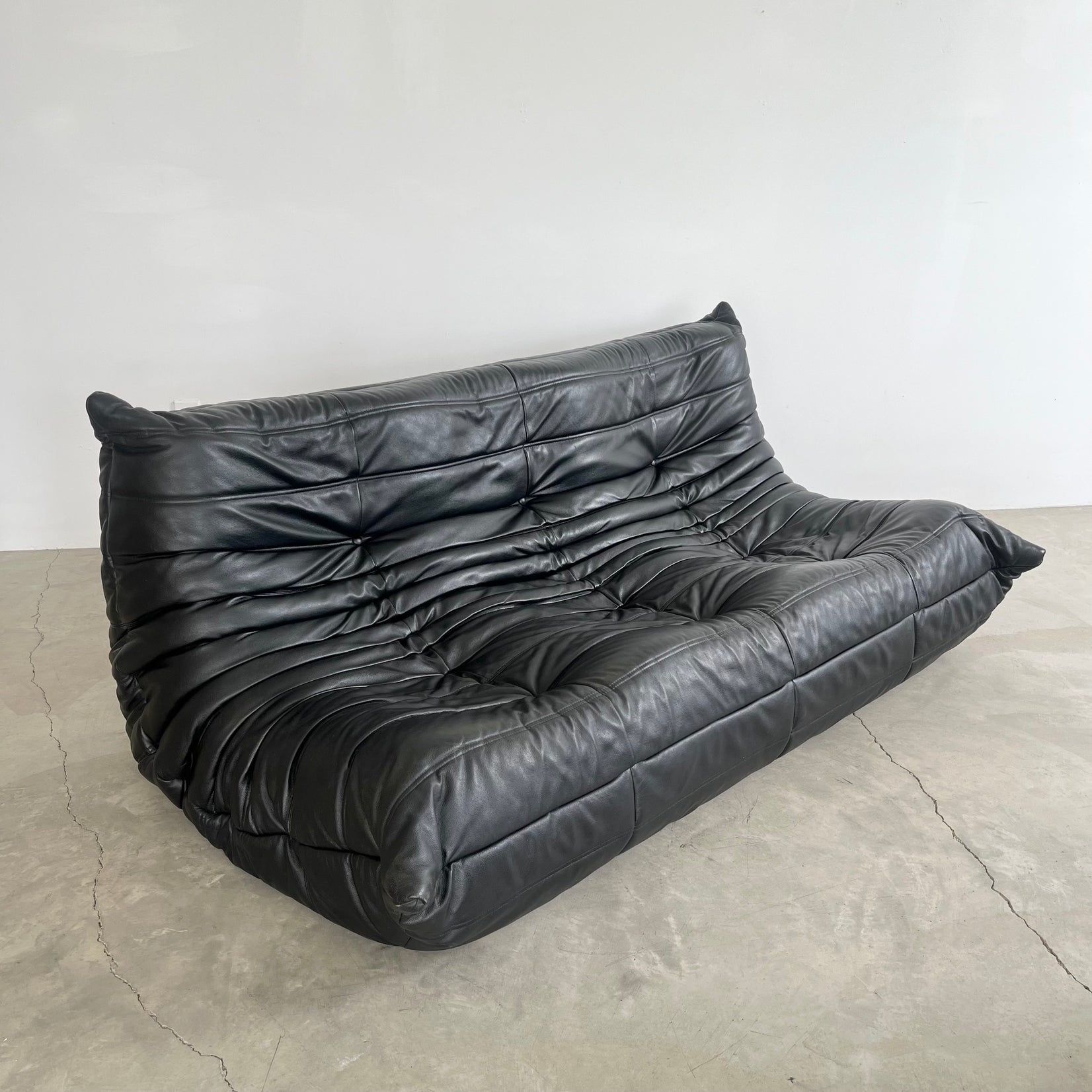 Black Leather 3 Seater Togo Sofa