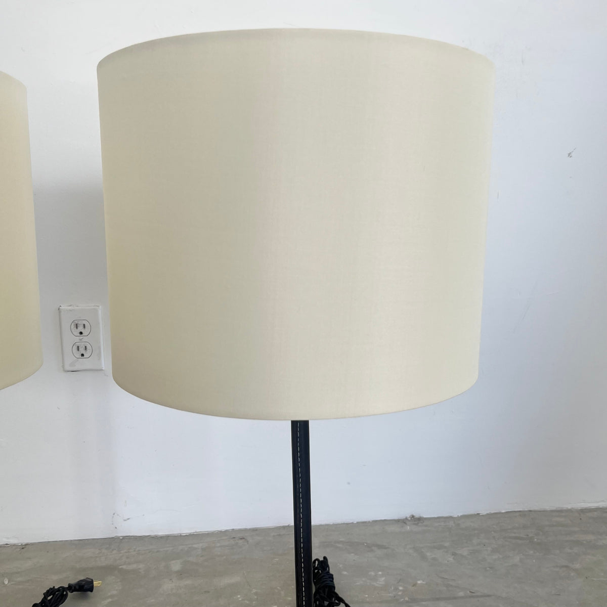 Pair of Black Leather Table Lamps