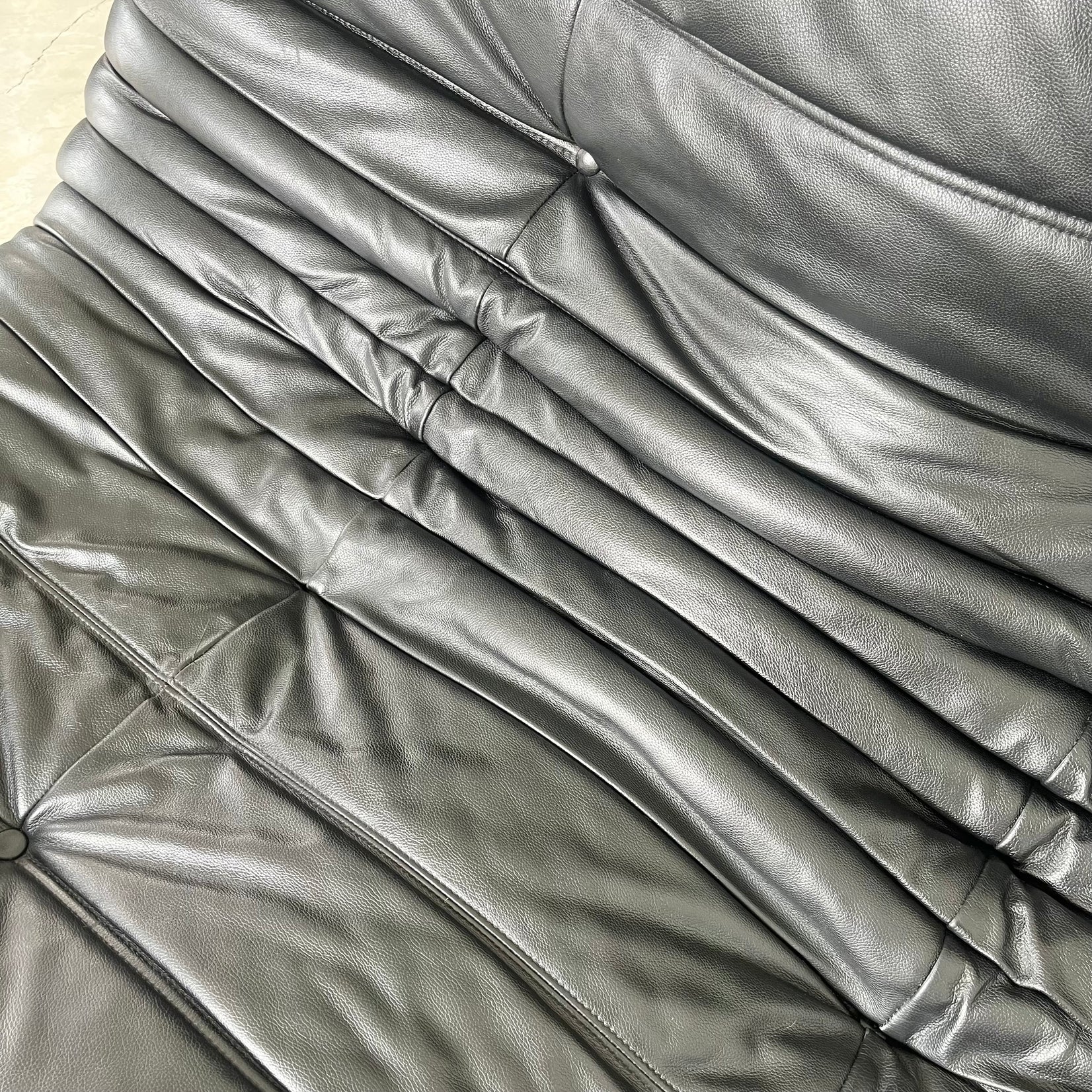 Black Leather 2 Seater Togo Sofa