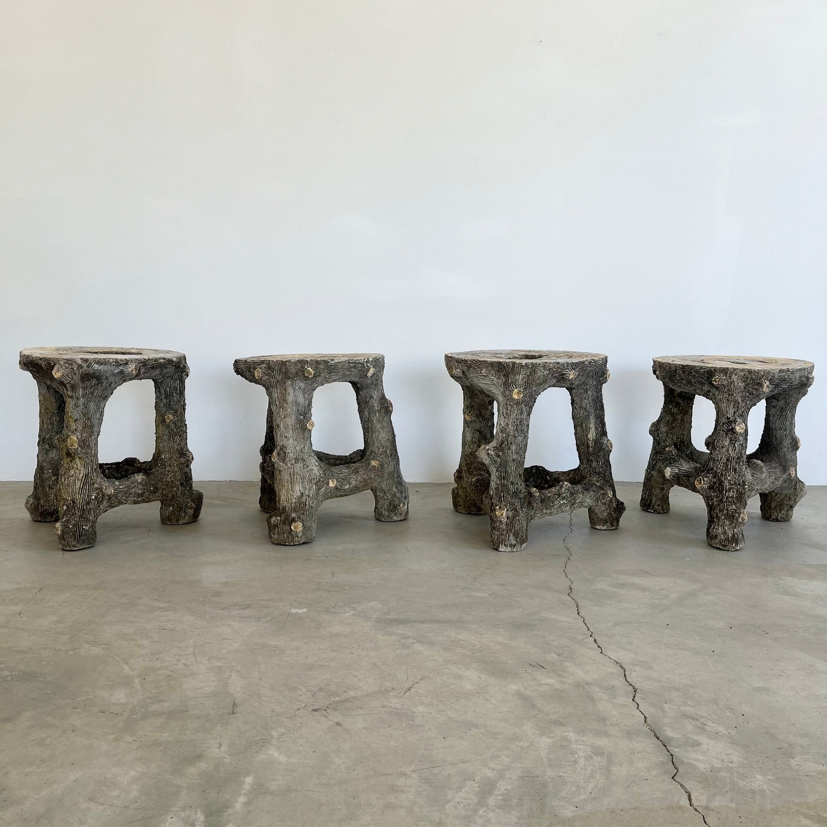 Set of 4 Faux Bois stools, 1960s France