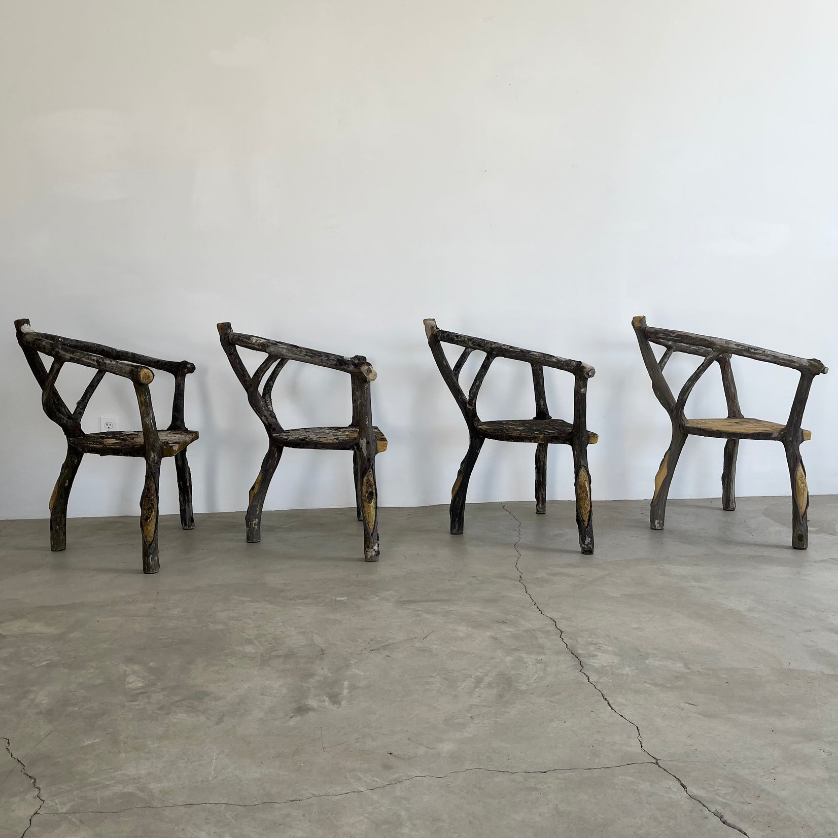 Set of 4 Faux Bois chairs, 1960s France