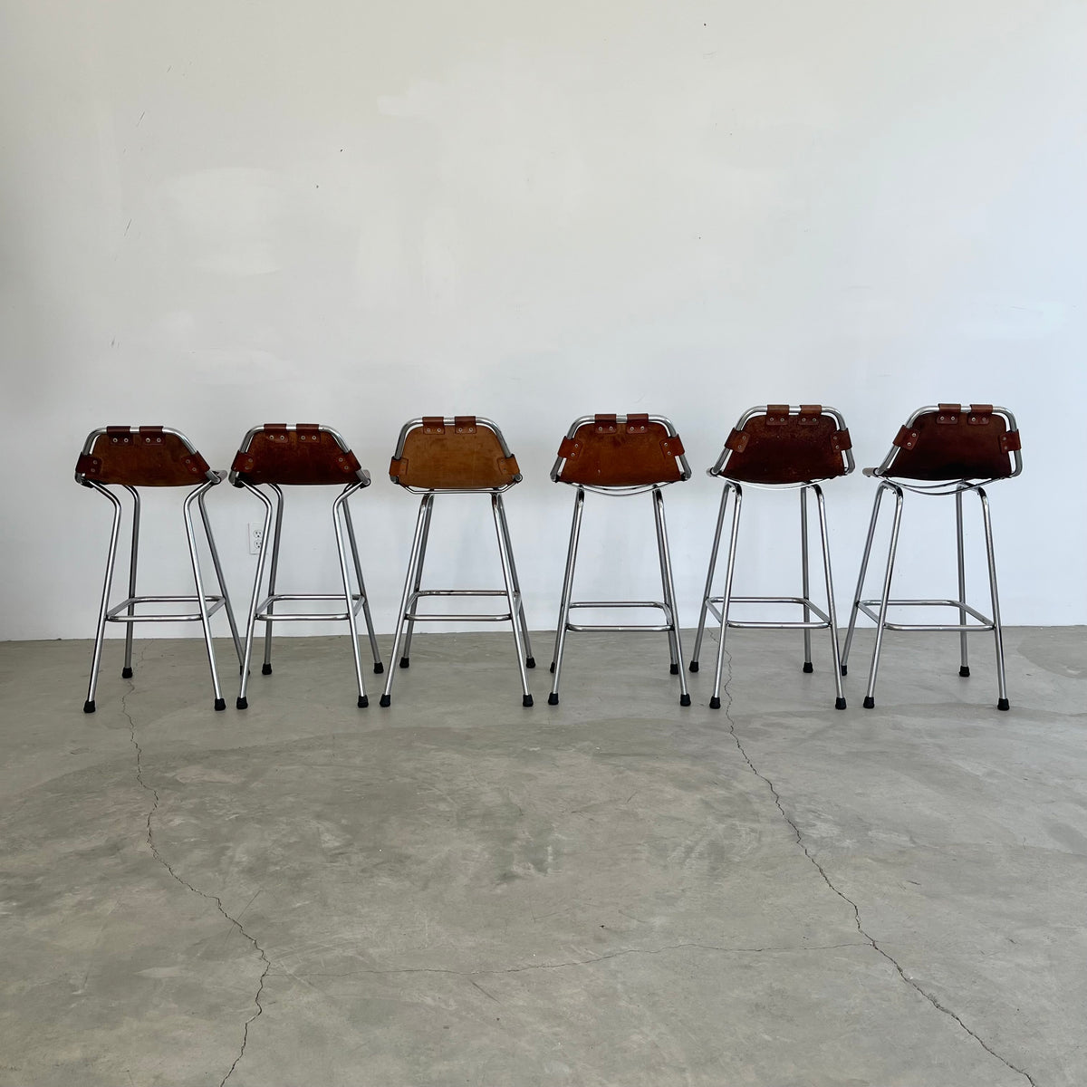 Set of 6 Leather and Chrome Bar Stools