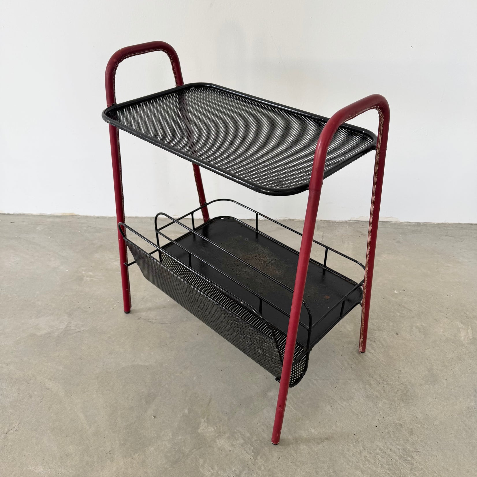Red Leather and Iron Side Table