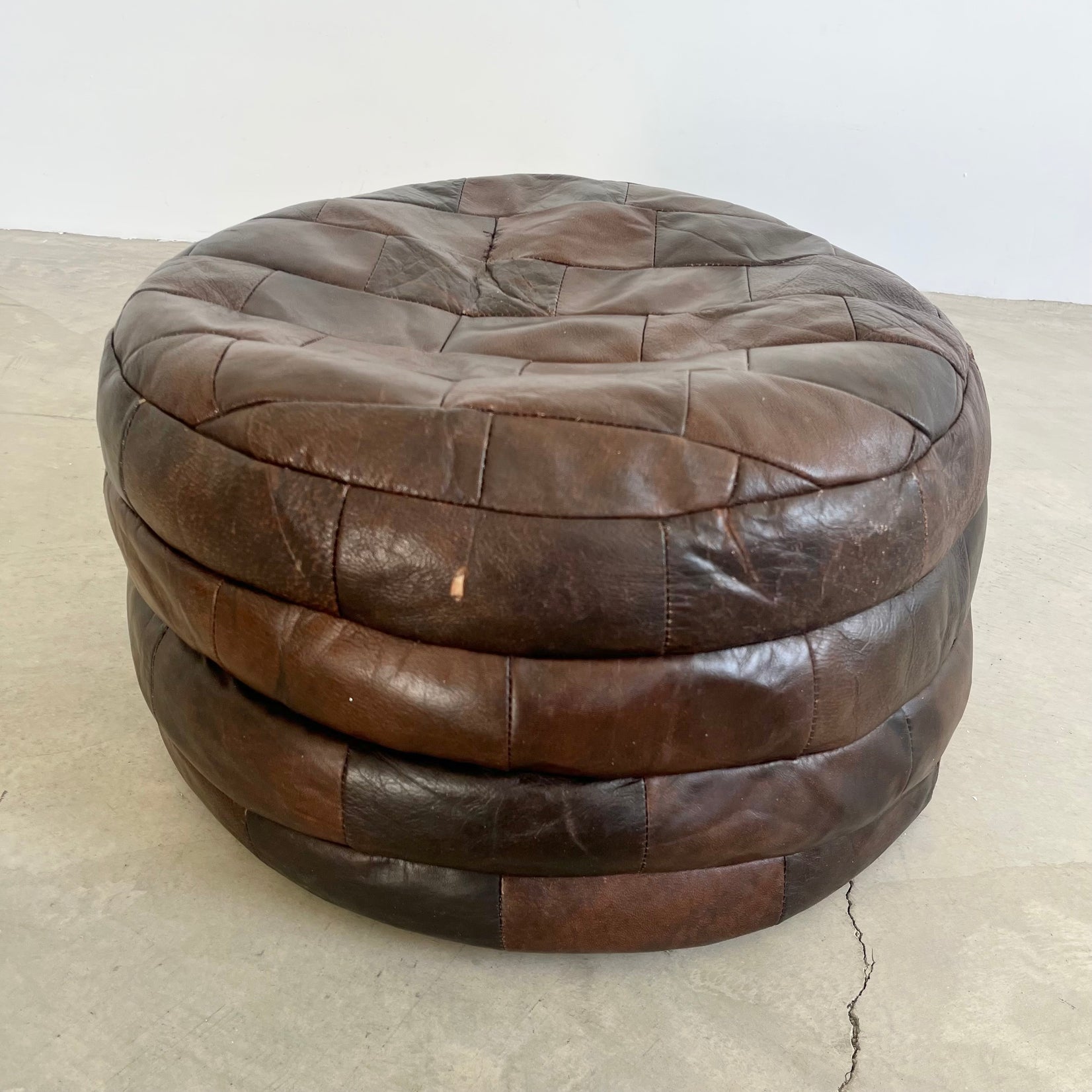 De Sede Brown Leather Patchwork Ottoman, 1970s Switzerland
