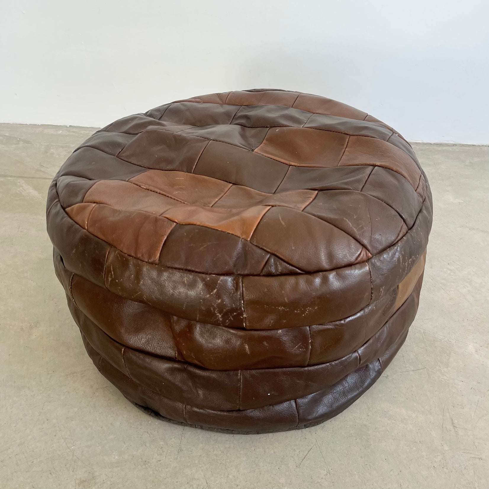 De Sede Brown Leather Patchwork Ottoman, 1970s Switzerland