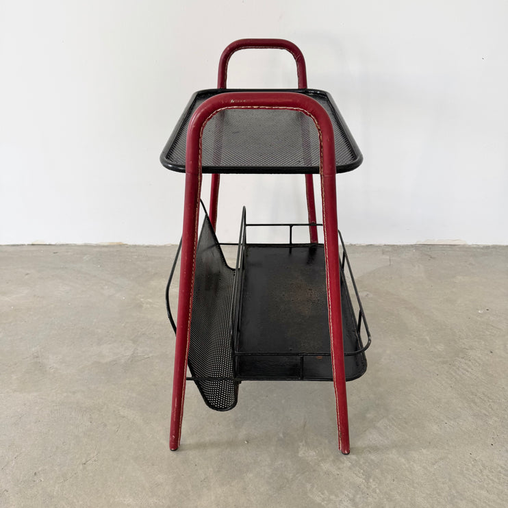 Red Leather and Iron Side Table
