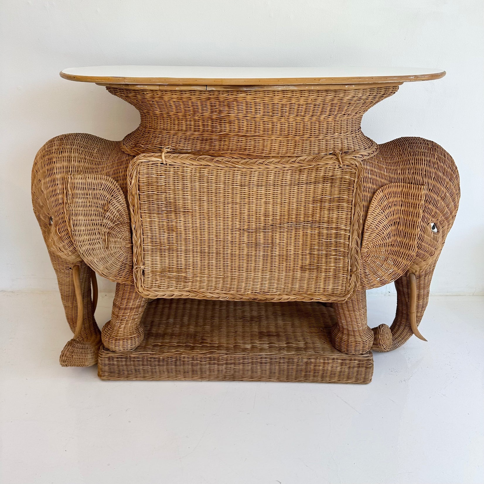 Wicker and Rattan Elephant Console Table