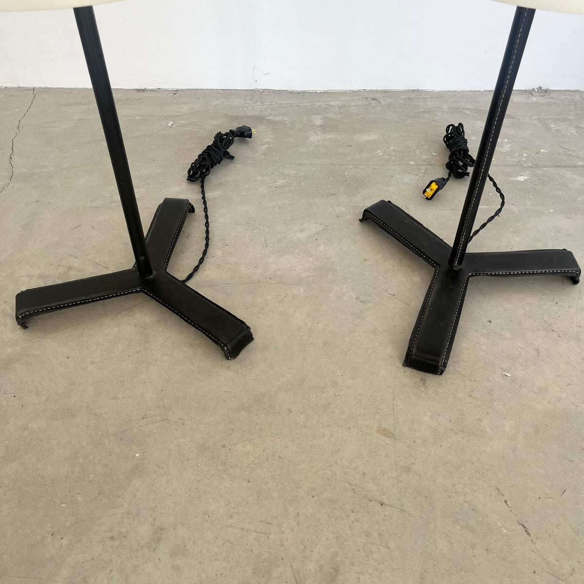 Pair of Black Leather Table Lamps