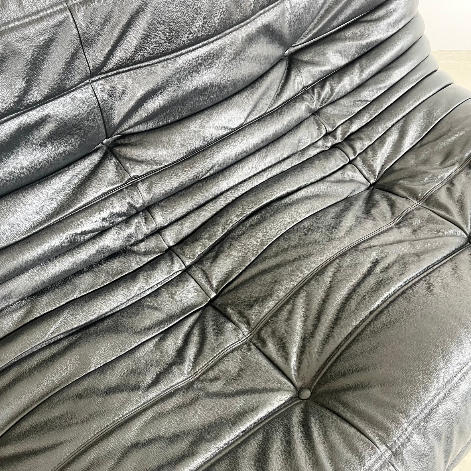 Black Leather 3 Seater Togo Sofa