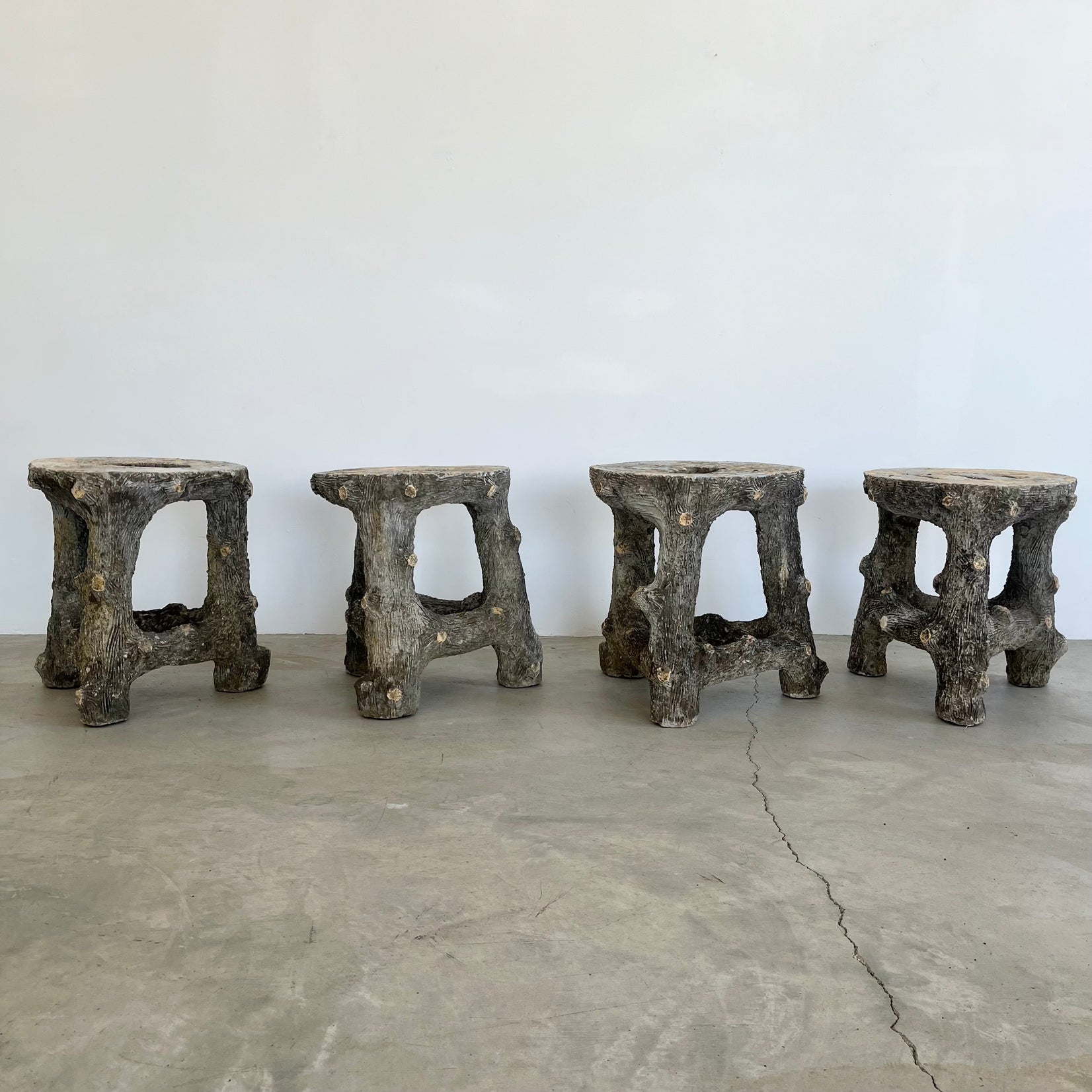 Set of 4 Faux Bois stools, 1960s France