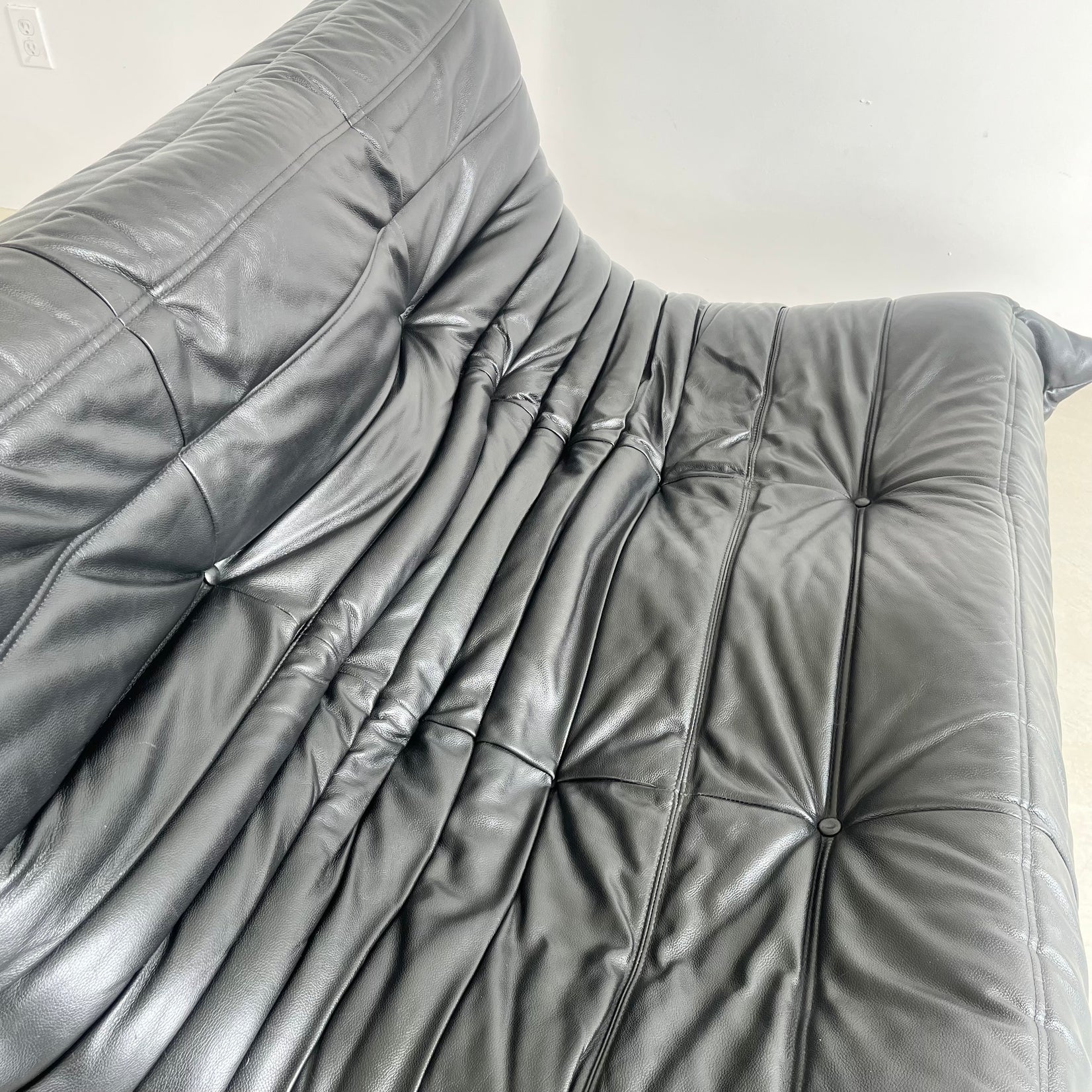 Black Leather 2 Seater Togo Sofa