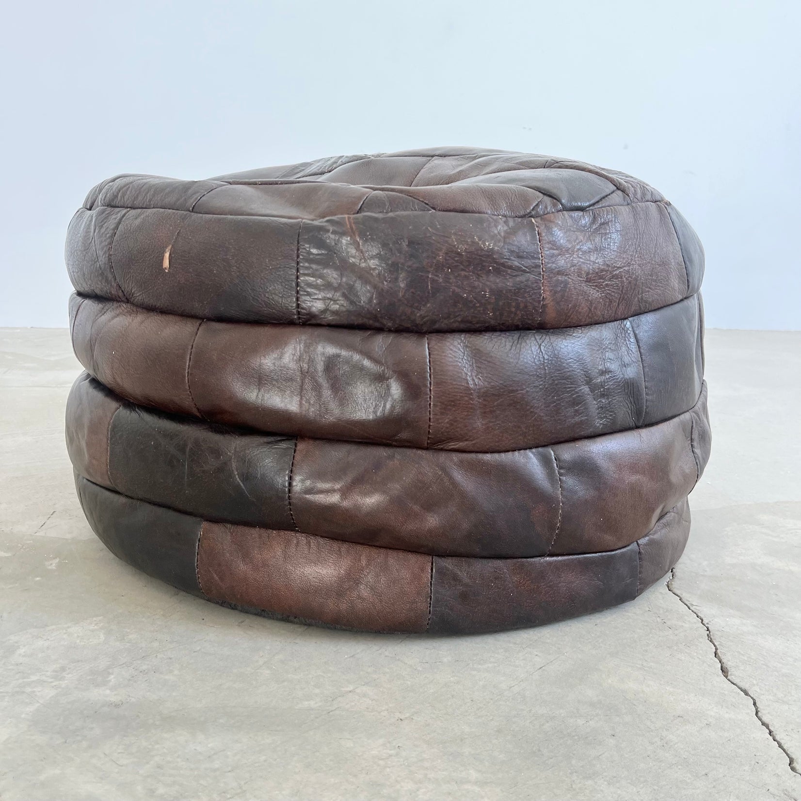 De Sede Brown Leather Patchwork Ottoman, 1970s Switzerland