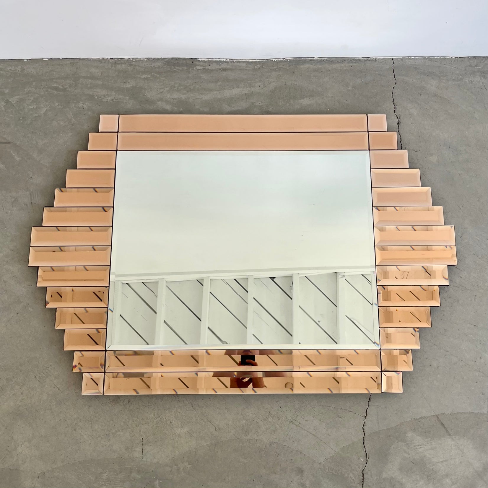 Art Deco Peach Glass Faceted Mirror