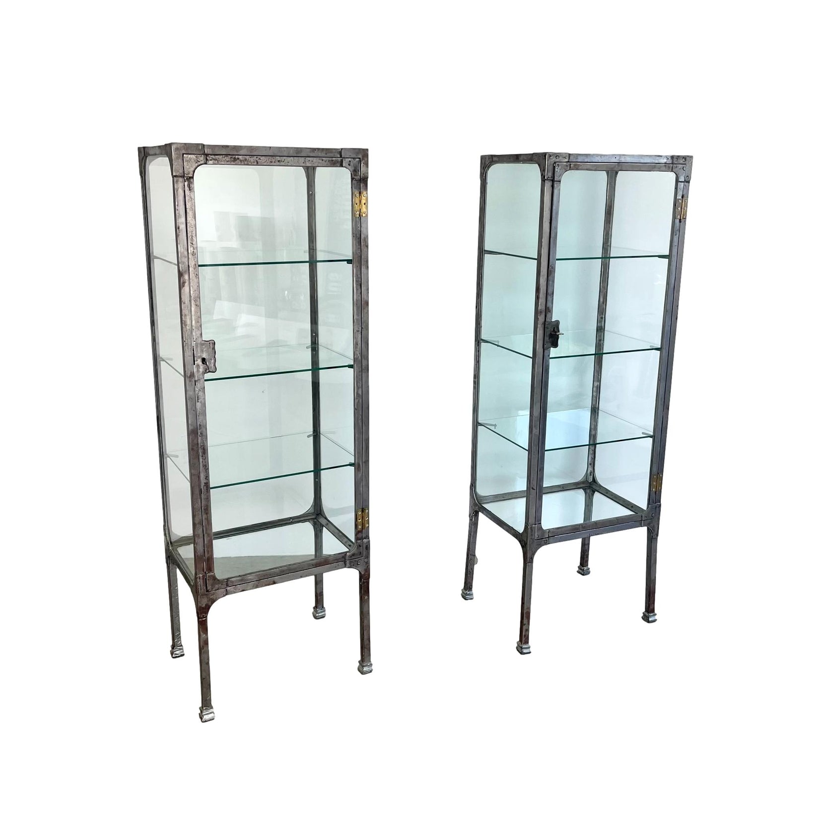 Pair of Matching Steel and Glass Vitrines