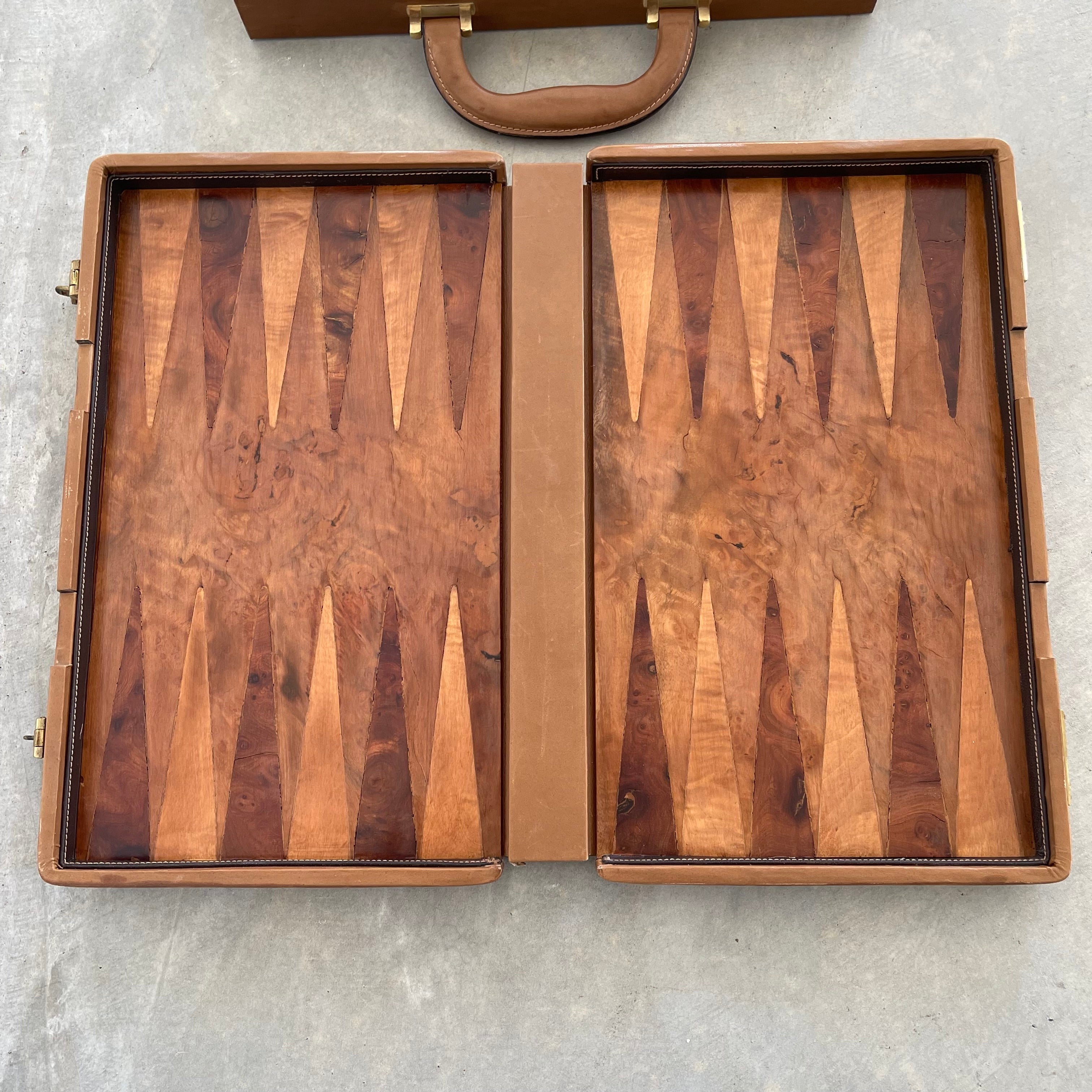 Gucci Wood and Leather Backgammon Set, 1970s Italy