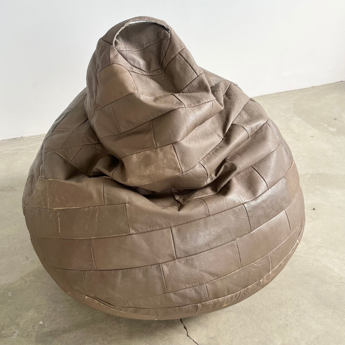 Gray Leather Patchwork Beanbag