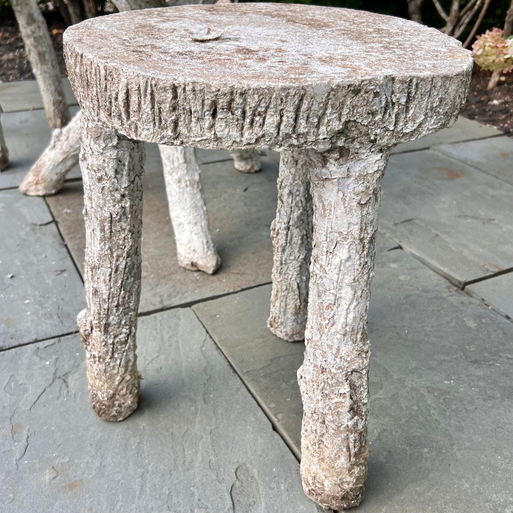 Faux Bois Concrete Table and Two Stools, 1960s France