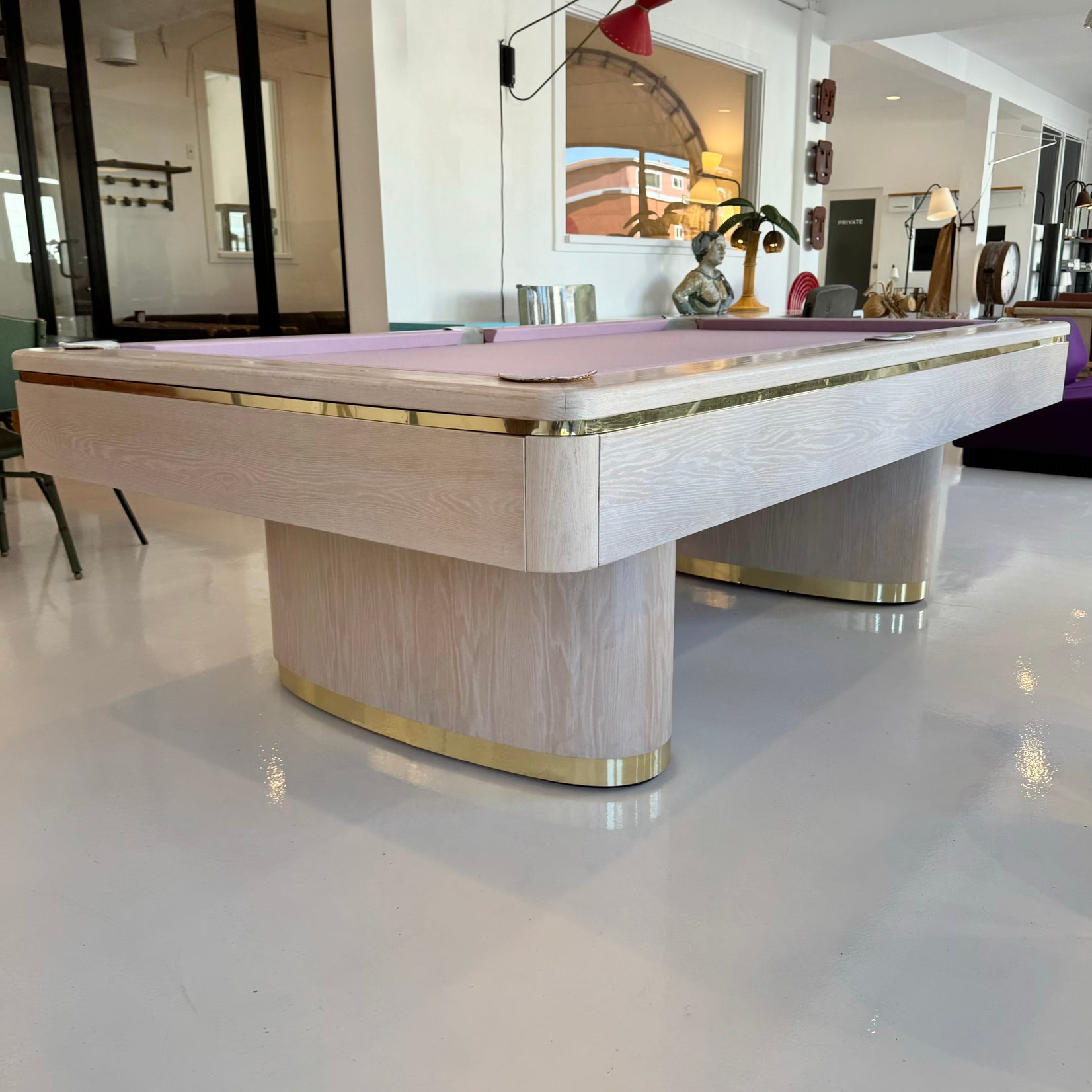 Oak and Brass Olhausen Pool Table, 1980s USA