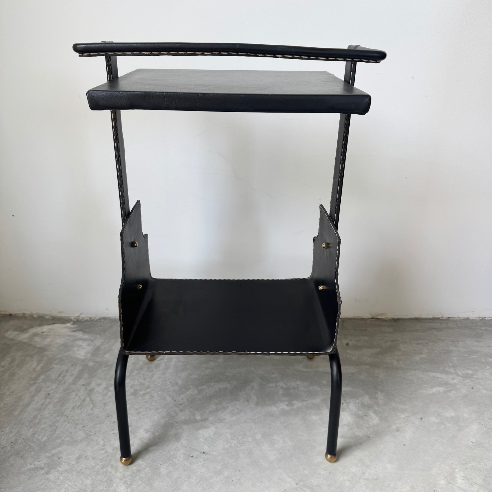 Jacques Adnet Black Leather Side Table, 1950s