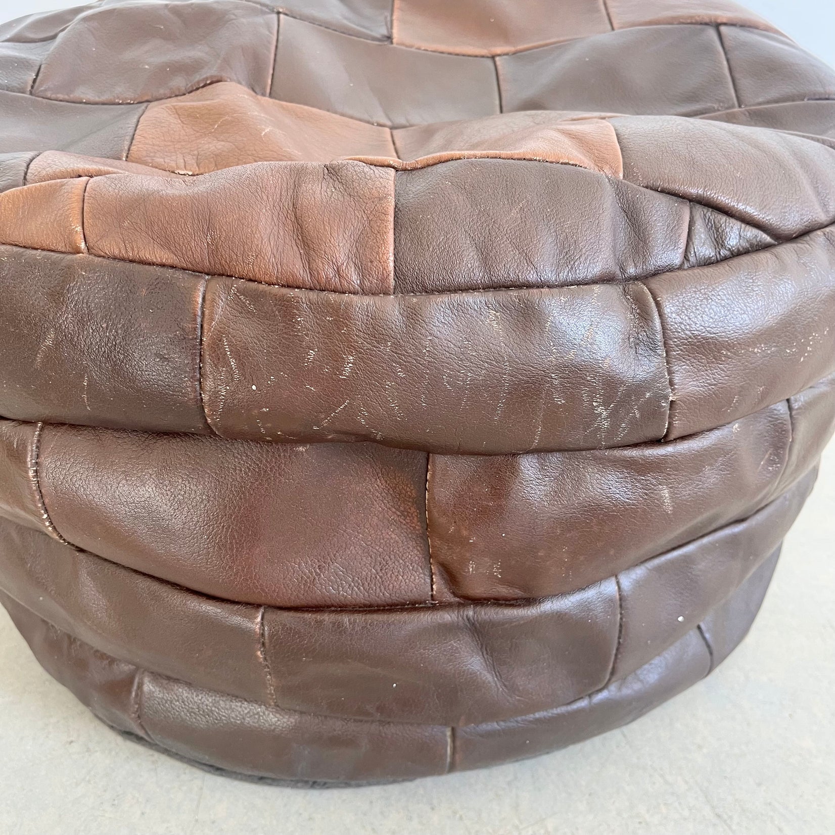 De Sede Brown Leather Patchwork Ottoman, 1970s Switzerland