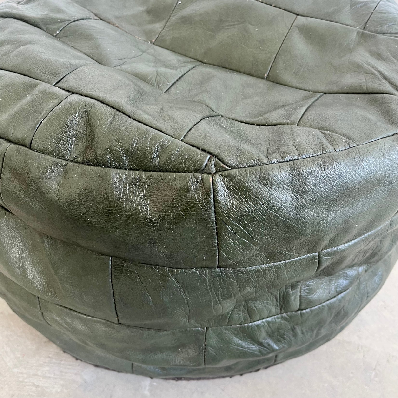 De Sede Green Leather Patchwork Ottoman, 1970s Switzerland