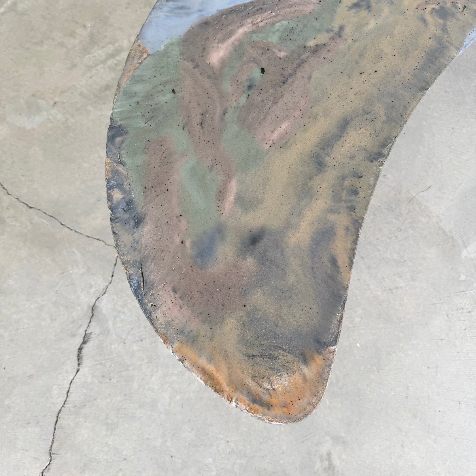 Artist Made Hand Dyed Concrete Boomerang Coffee Table