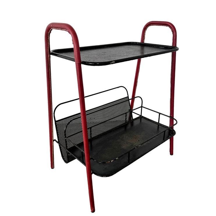 Red Leather and Iron Side Table
