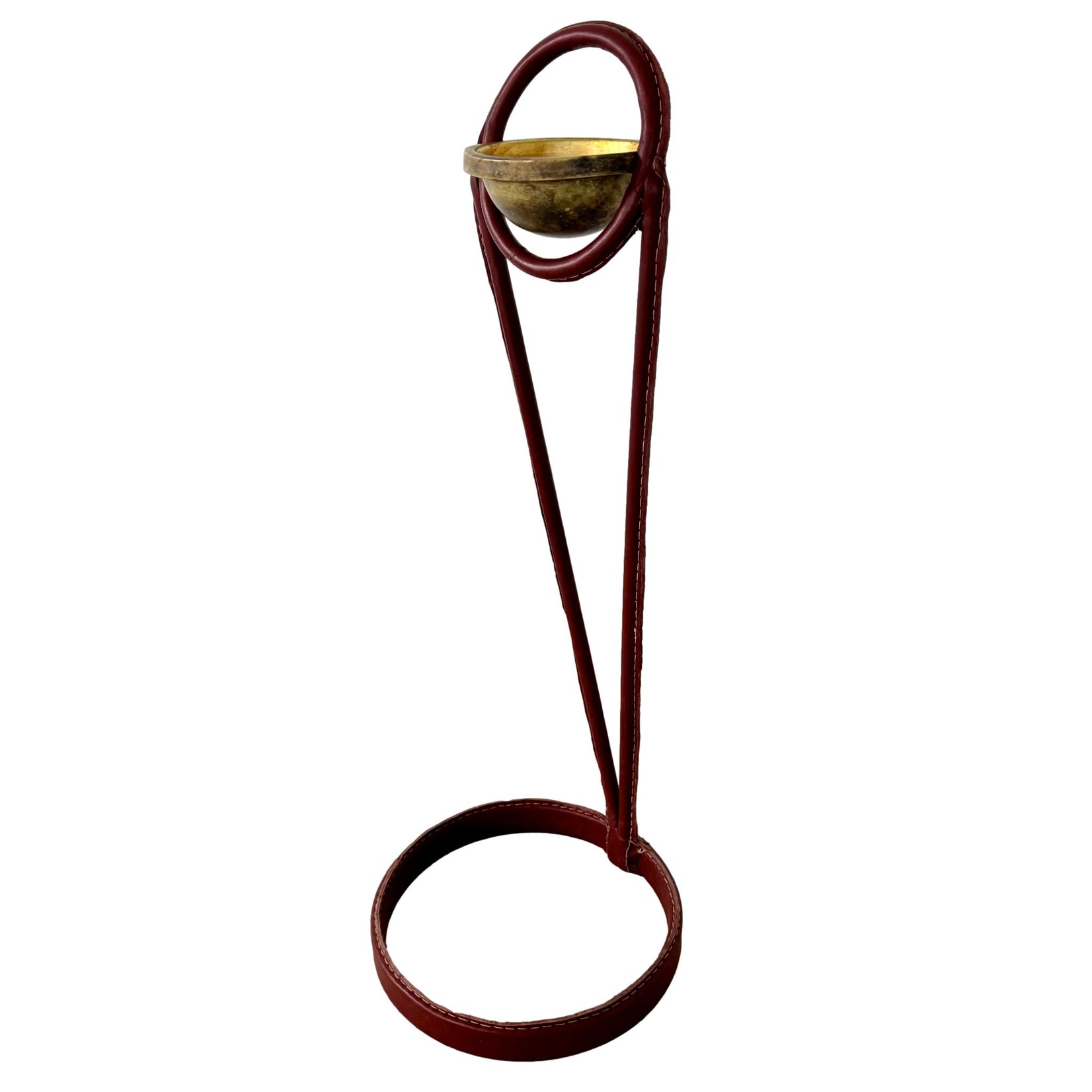 Jacques Adnet Leather and Brass Standing Ashtray, 1950's France