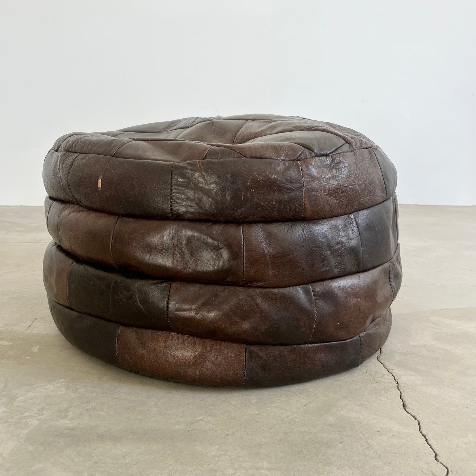 De Sede Brown Leather Patchwork Ottoman, 1970s Switzerland