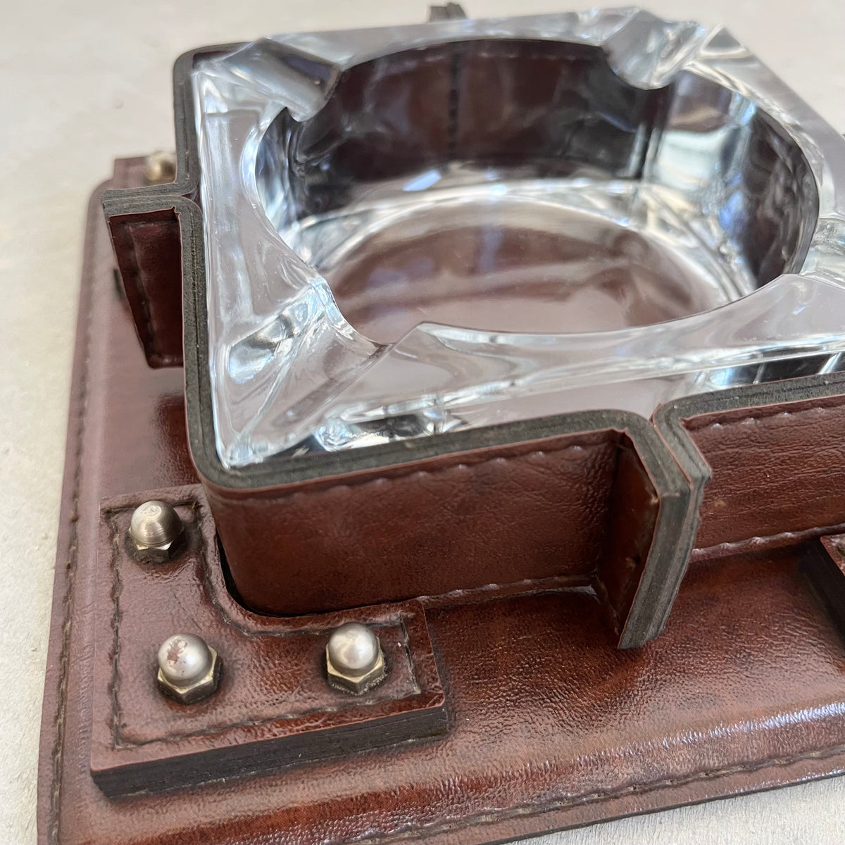 Leather, Brass and Glass Ashtray