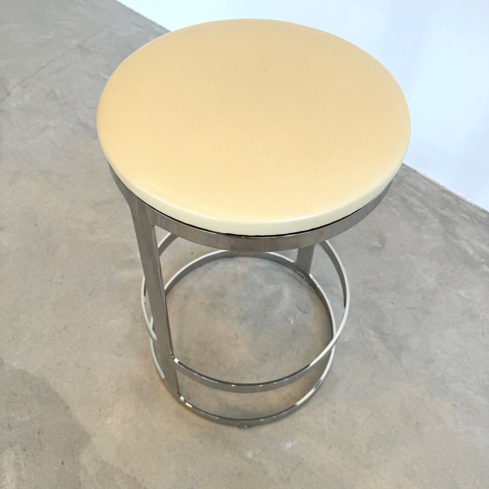 Set of Three Polished Steel and Leather Swivel Counter Stools, 2000s USA