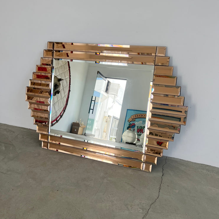 Art Deco Peach Glass Faceted Mirror