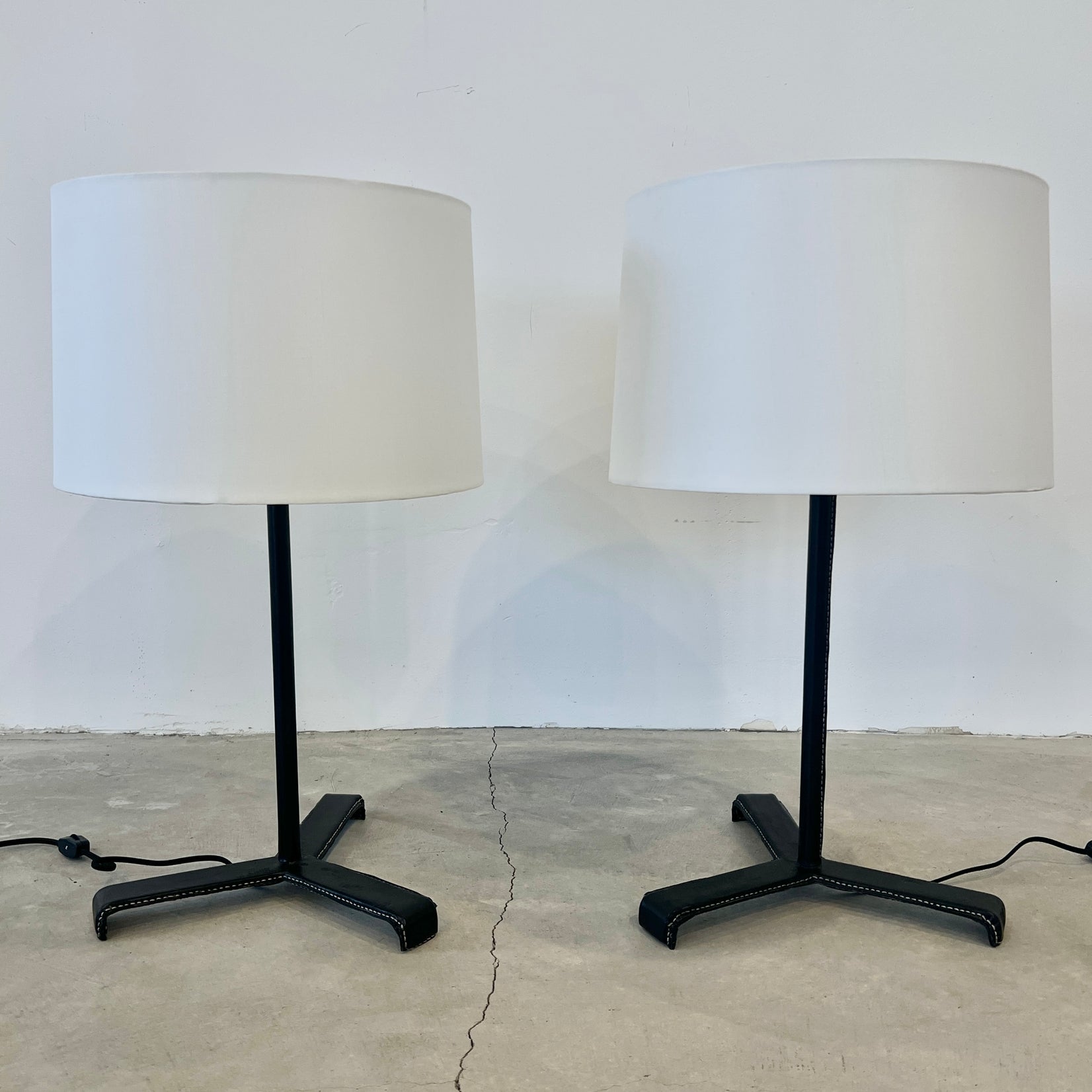 Pair of Black Leather Table Lamps