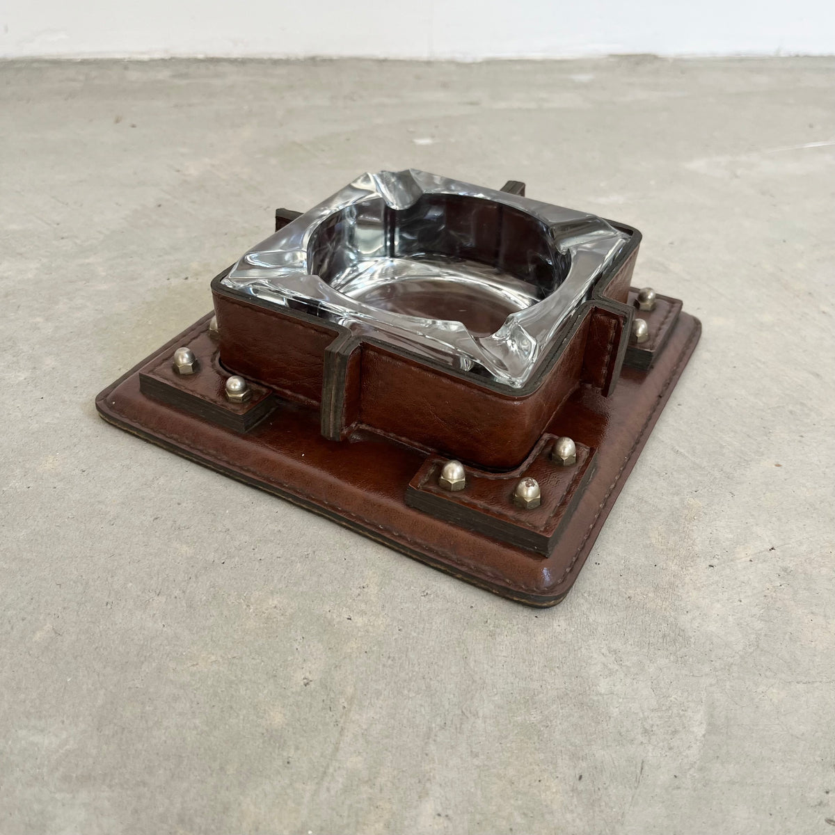 Leather, Brass and Glass Ashtray