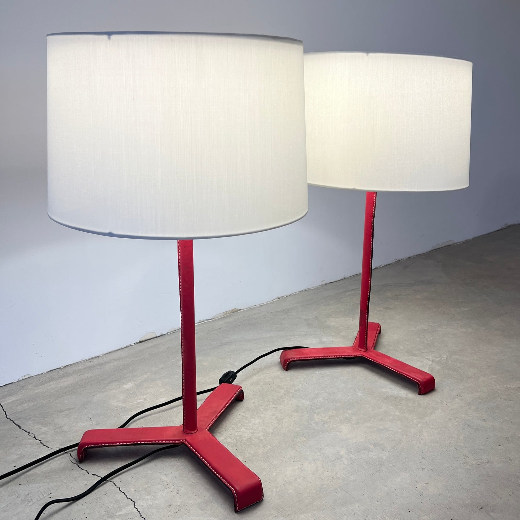 Pair of Red Leather Table Lamps