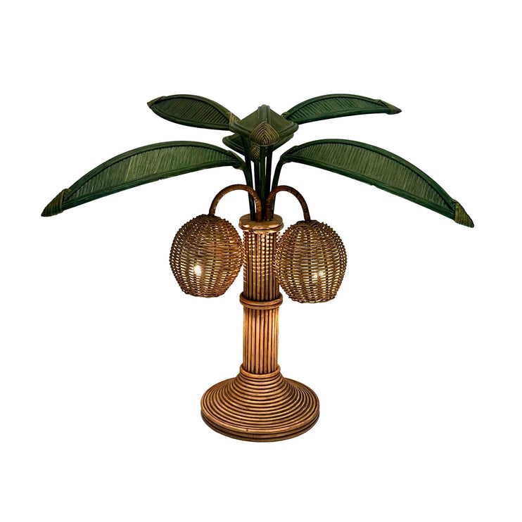 Rattan and Wicker Palm Tree Table Lamp