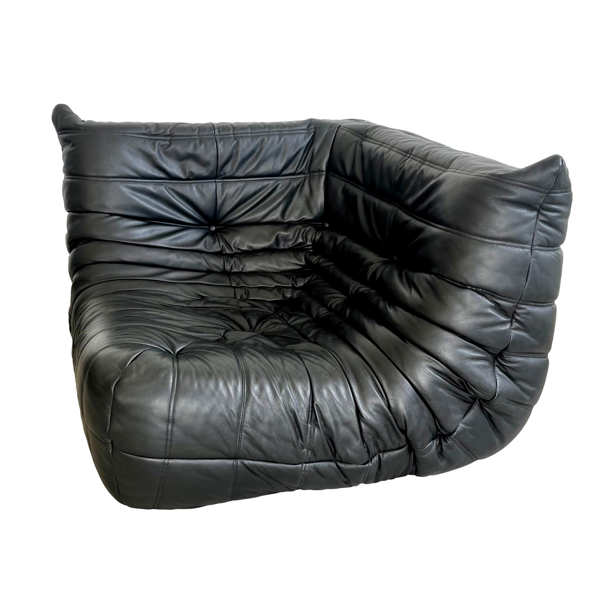 Black Leather Corner Togo Seat