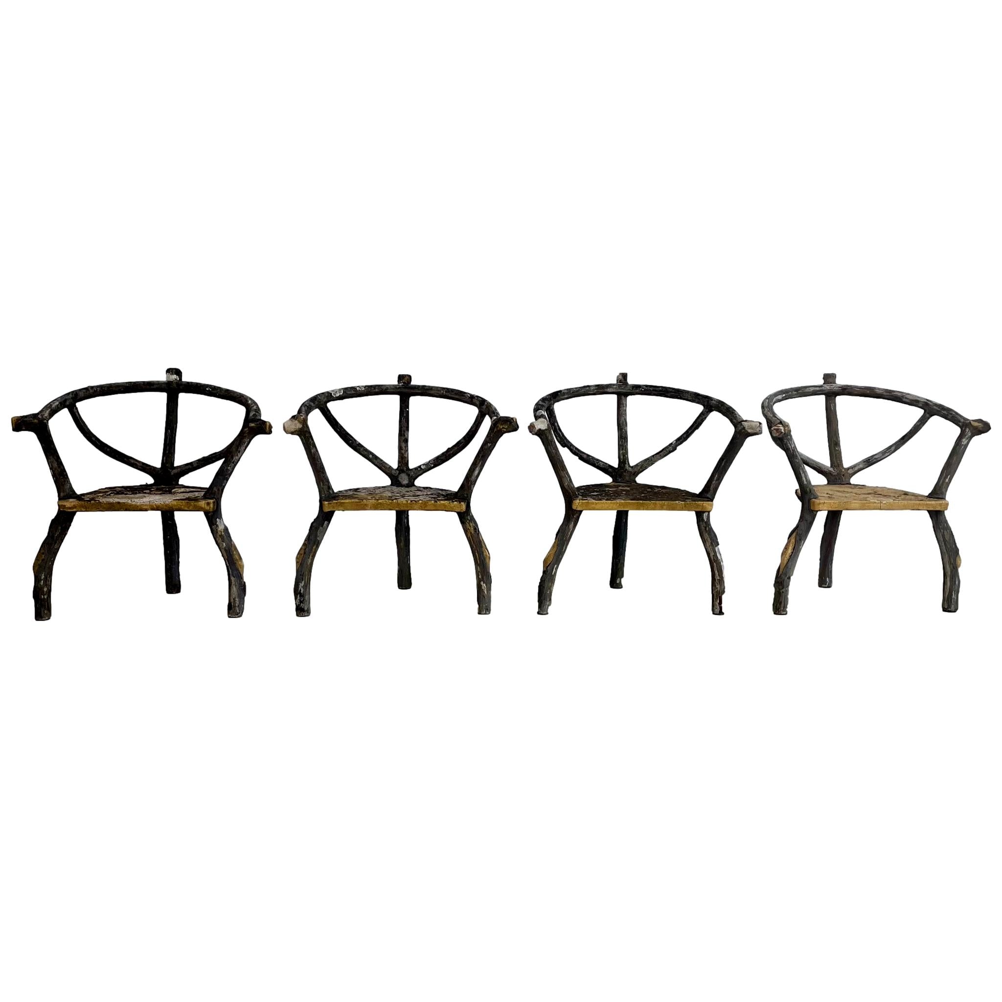 Set of 4 Faux Bois chairs, 1960s France