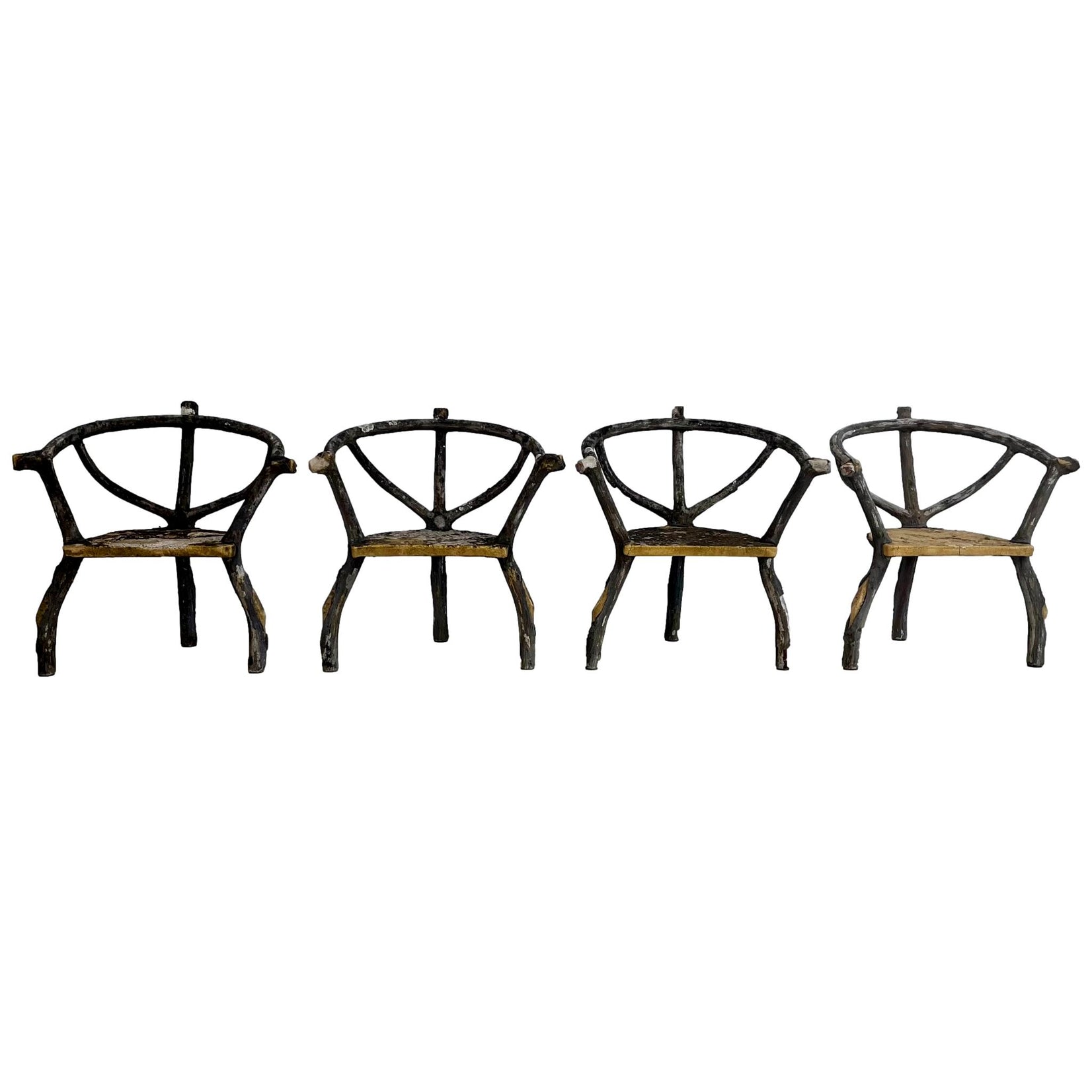 Set of 4 Faux Bois chairs, 1960s France