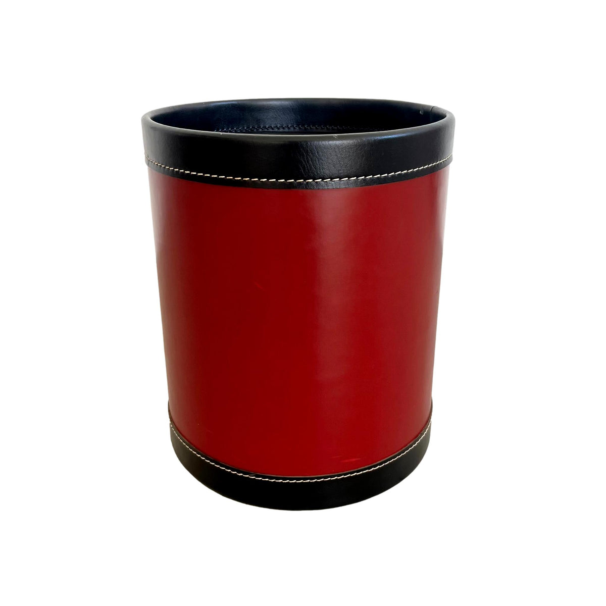 Red and Black Leather Waste Basket