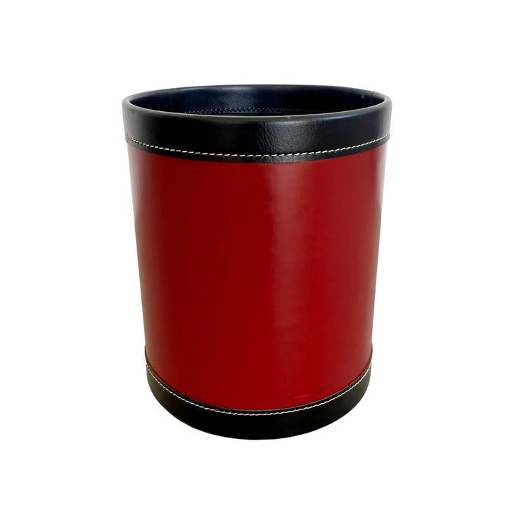 Red and Black Leather Waste Basket