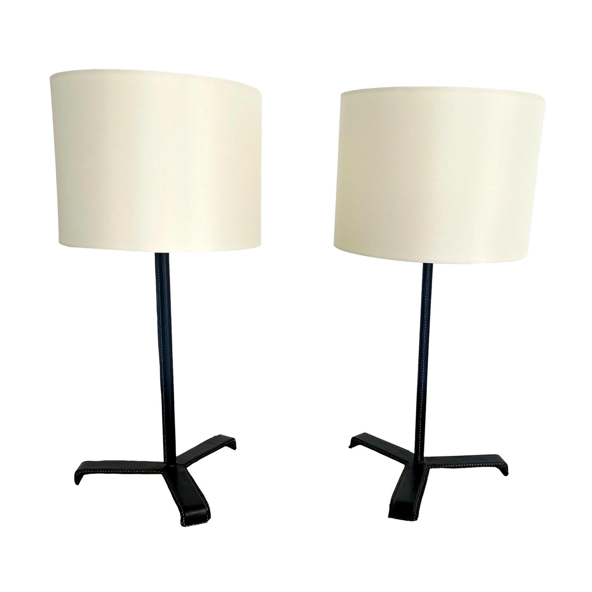 Pair of Black Leather Table Lamps