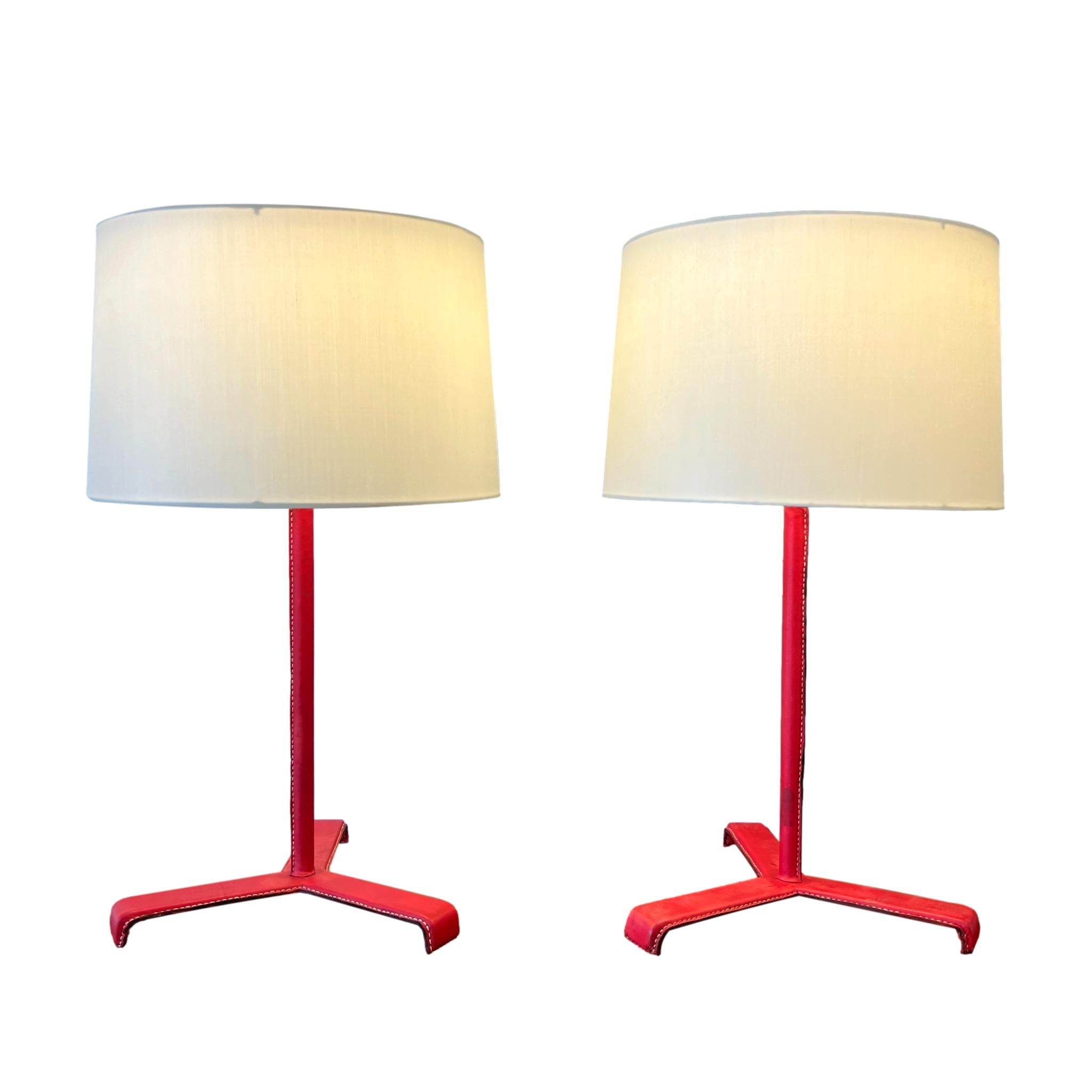 Pair of Red Leather Table Lamps