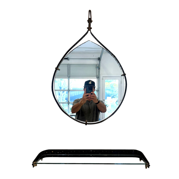 Italian Metal and Glass Floating Mirror and Floating Console