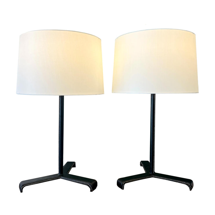 Pair of Black Leather Table Lamps