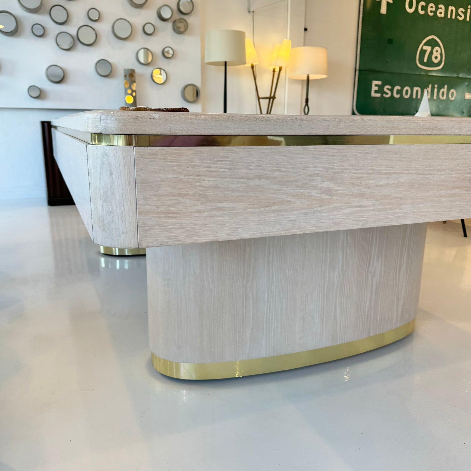 Oak and Brass Olhausen Pool Table, 1980s USA